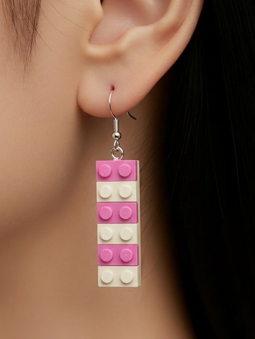 LEGO Pink Building Block Earrings Toy Brick Dangle Teacher Geek Nerd Jewelry NWT